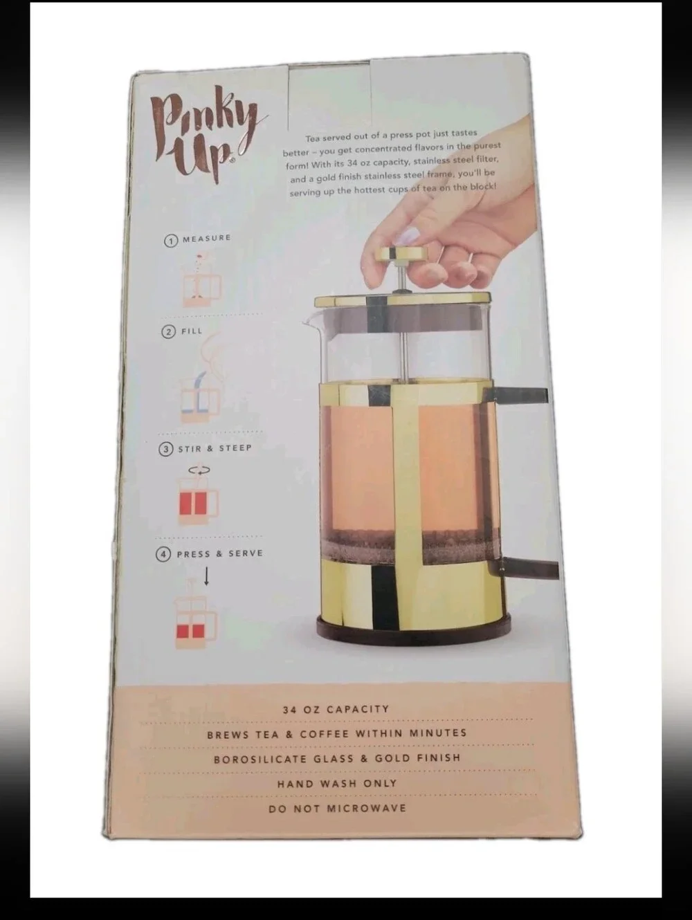 Pinky Up Piper Stainless Steel French Press Coffee Tea Maker Borosilicate Glass